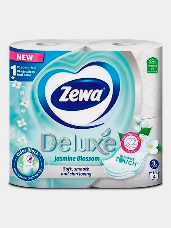 Туалетная бумага Zewa Deluxe, жасмин, 3-слоя, 4 рулона